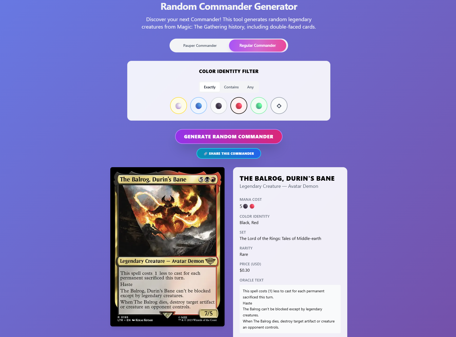 Commander Generator