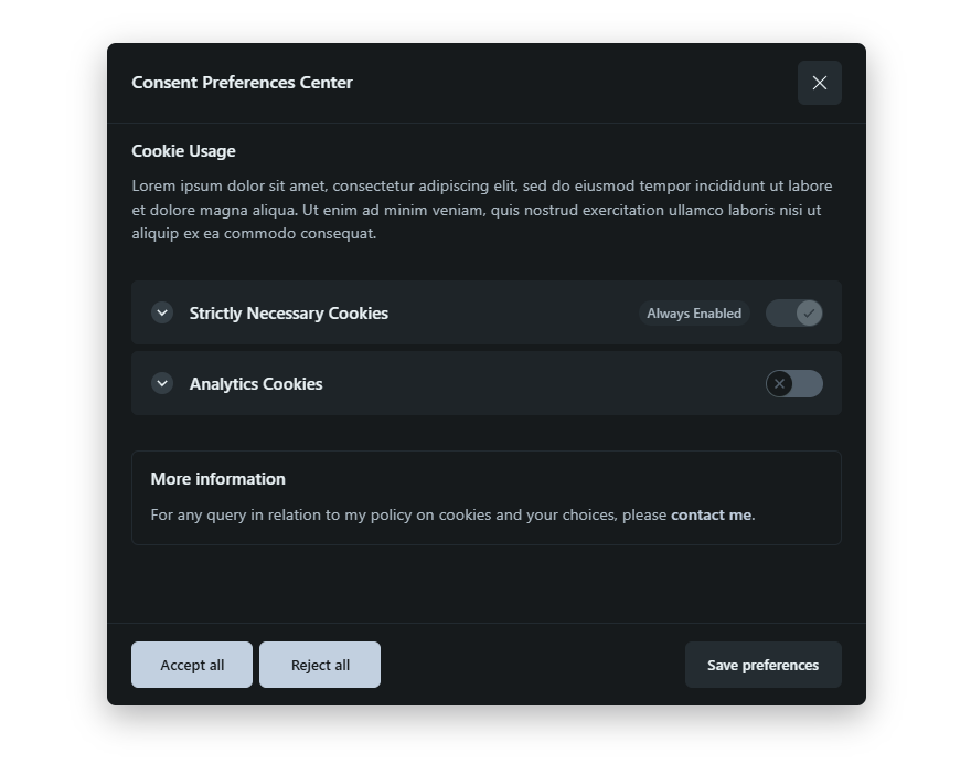 Cookie Management Dashboard & Banner